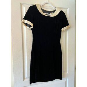 Ann Taylor Loft Black Velvet Satin Cream Round Collar Cuff Short Sleeve Dress 4
